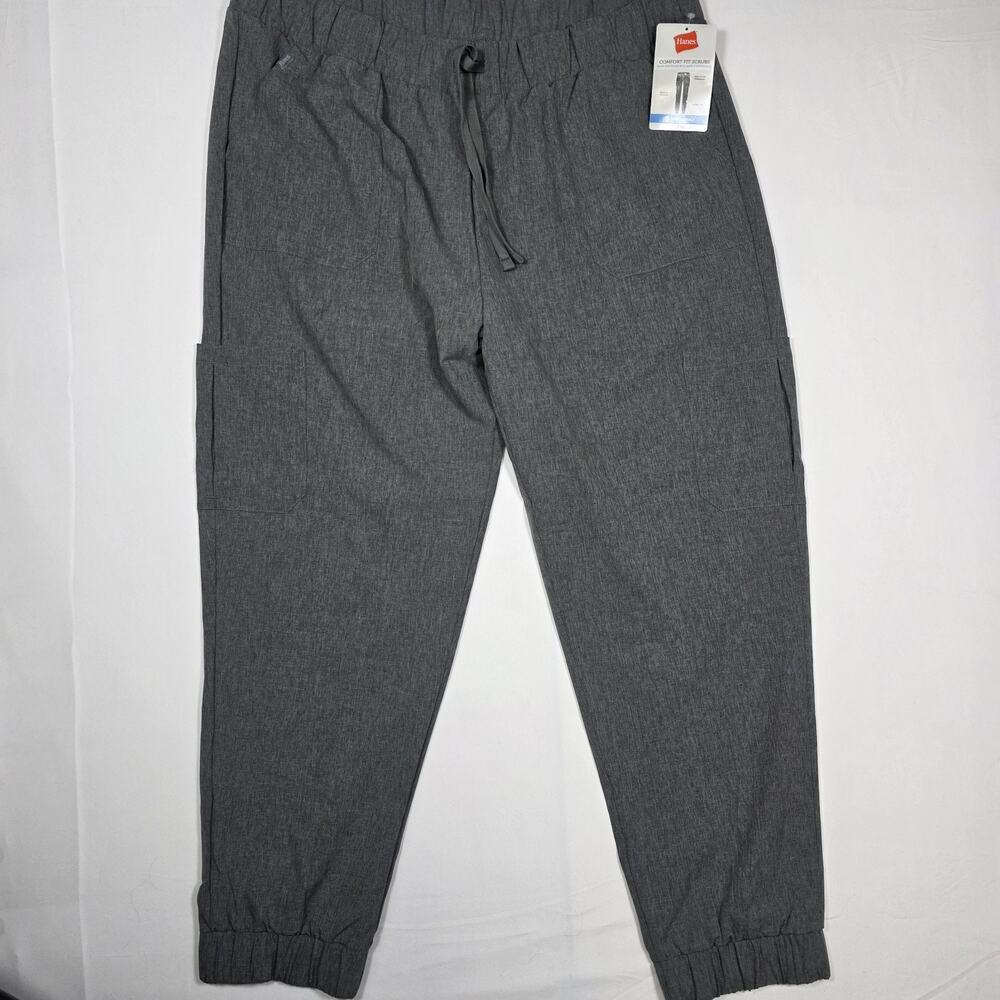 Hanes Comfort Fit Jogger Scrub Pants Gray Cargo Pockets Women’s 3XL Odor Control
